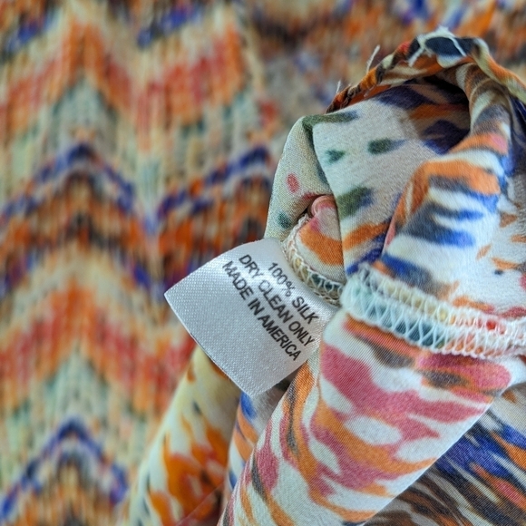 Amanda Uprichard Top Womens Small Orange Silk Chevron Popover Quarter Sleeve - Picture 8 of 10